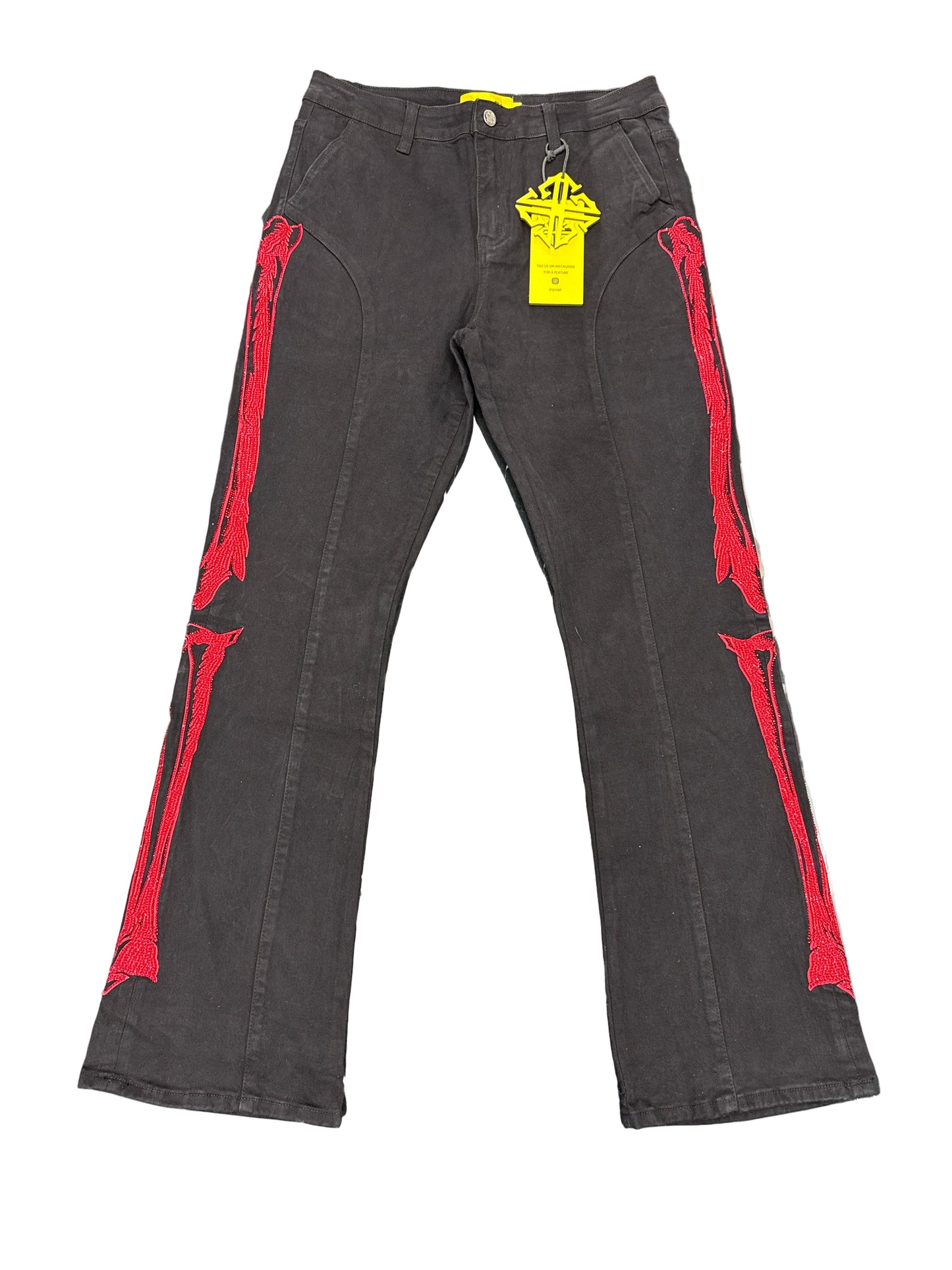 JEANS GUAPI FLARE BLACK AN RED
