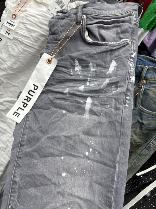 PURPLE GREY WORN KNEE SLIT SKINNY JEANS