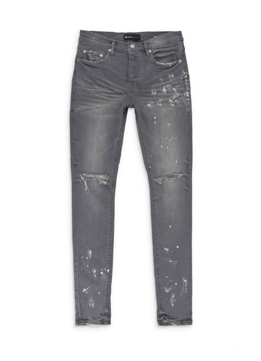 PURPLE GREY WORN KNEE SLIT SKINNY JEANS