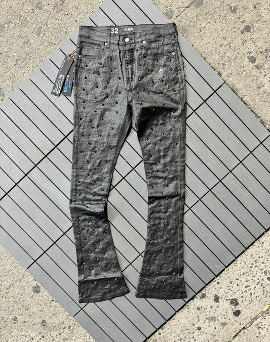 CULTURE JEANS Leather FLARE BLACK