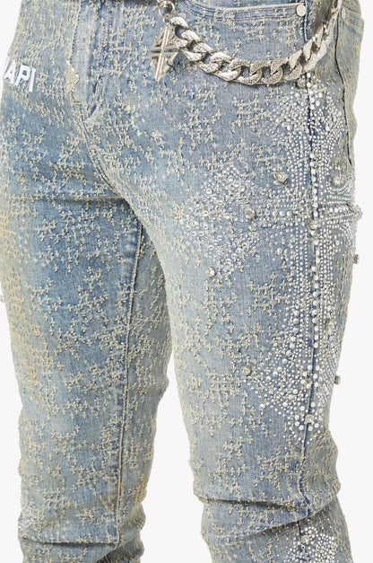 Guapi Vintage Blue Distressed Cross Denim