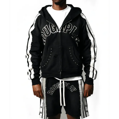 ROUDPLAY 🩹 STRIPE SHORT SET (BLACK)
