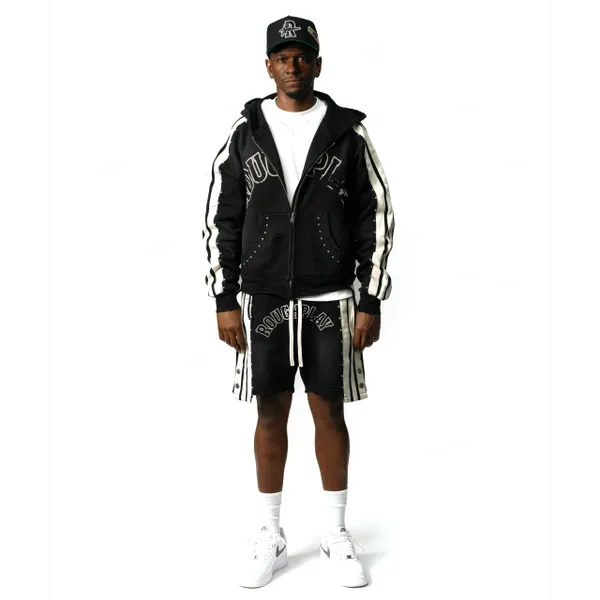 ROUDPLAY 🩹 STRIPE SHORT SET (BLACK)