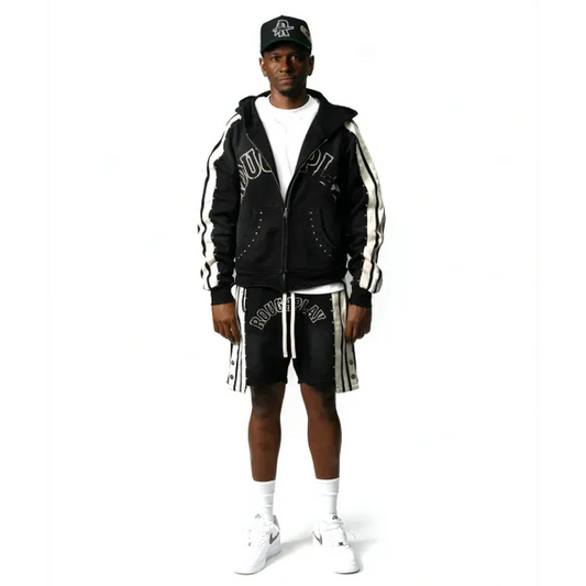 ROUDPLAY 🩹 STRIPE SHORT SET (BLACK)