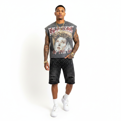 RARE PEACE WASHED HEAVY TEE W/ RHINESTO