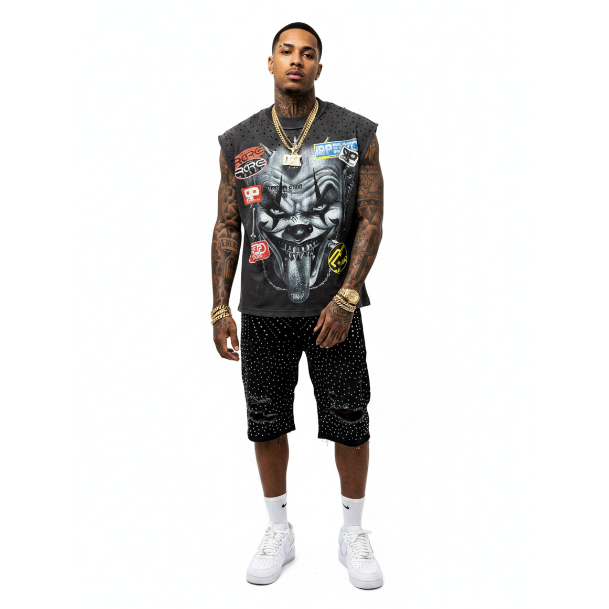RARE PEACE CLOWN TEE W/ RHINESTONE