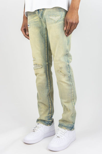 SLIM FIT DISTRESSED DENIM PANTS Road
