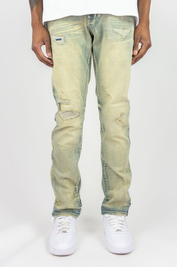 SLIM FIT DISTRESSED DENIM PANTS Road