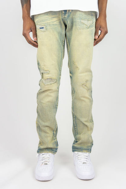 SLIM FIT DISTRESSED DENIM PANTS Road